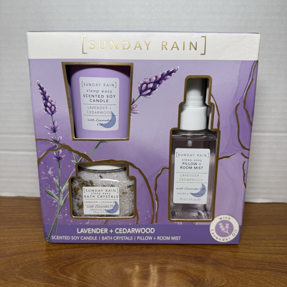 Sunday Rain Lavender & Cedarwood Gift Set Candle, Crystals & Mist